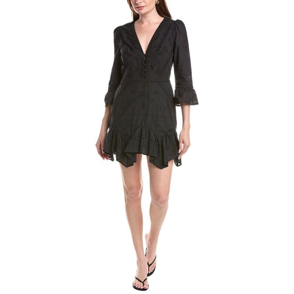Marchesa Notte Womens  Embroidered Cotton Voile Mini Dress, Black